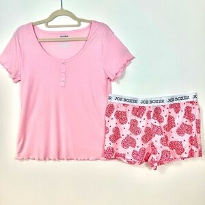 Joe Boxer Light Pink Pajama Set with Heart Pattern